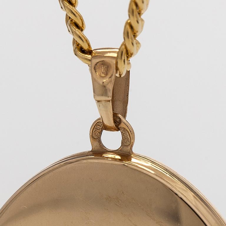 Medaljong med kedja, 14K guld, Finska importstämplar.