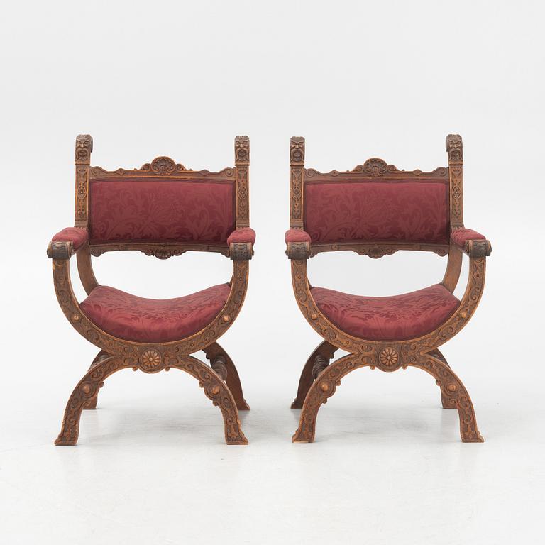 A pair of Renaissance-revival hip-joint 'Dantesca' chairs, late 19th century.