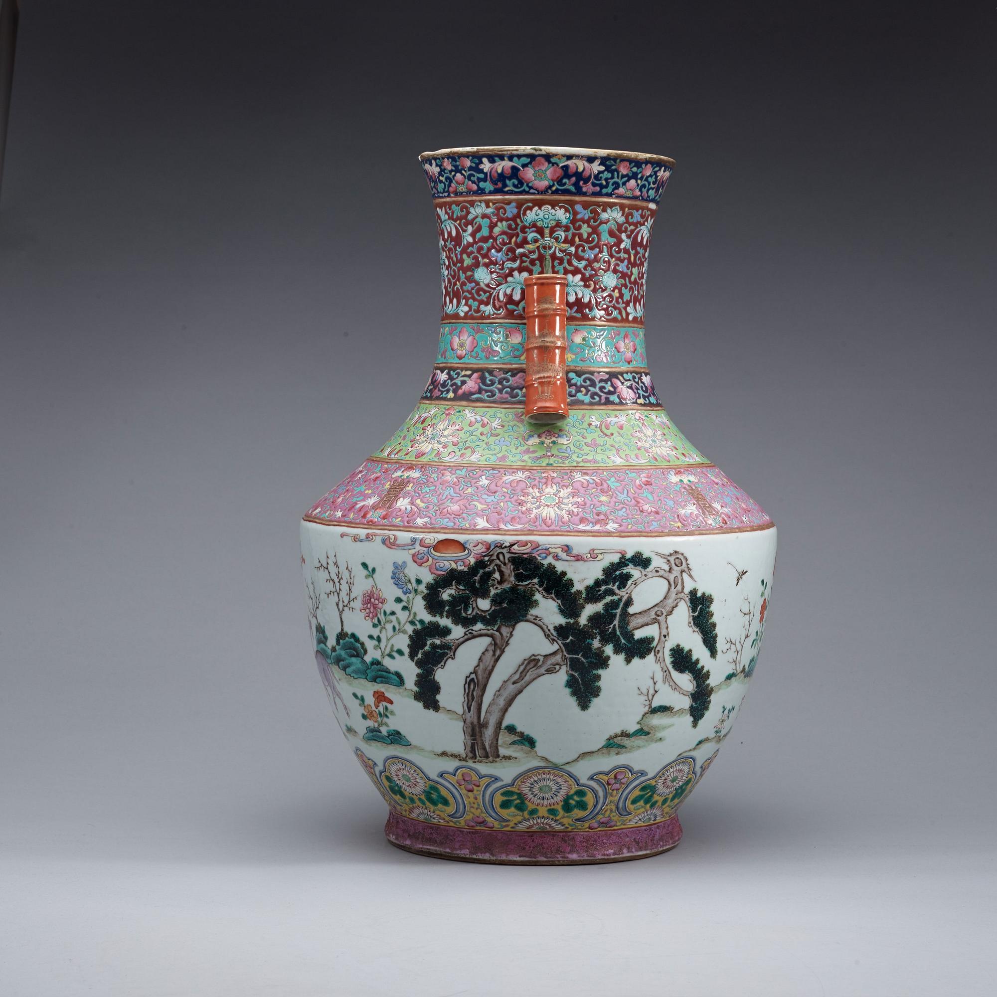A large famille rose vase, Qing dynasty, with Qianlong sealmark.