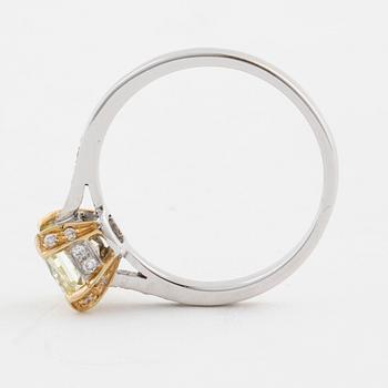 A round-cornered cut yellow diamond ring made in Napoli, Italy.