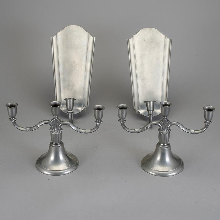 KANDELABRAR samt LAMPETTER, 1+1 par, tenn, GAB, 1930-tal.