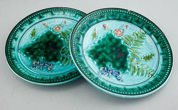 Thirteen majolica pieces from around year 1900.