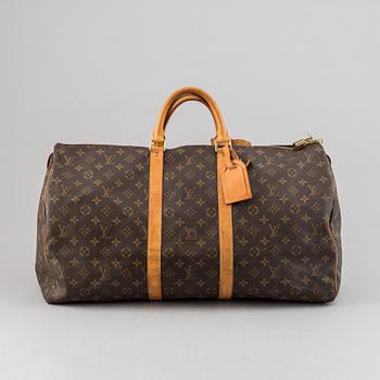 Louis Vuitton, a monogram canvas 'Keepall 55' weekend bag and toilet bag.