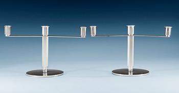 1120. Wiwen Nilsson, A pair of Wiwen Nilsson candelabra for three candles, Lund in 1929. This model was first shown at an exhibition at "Kulturen" this very year.