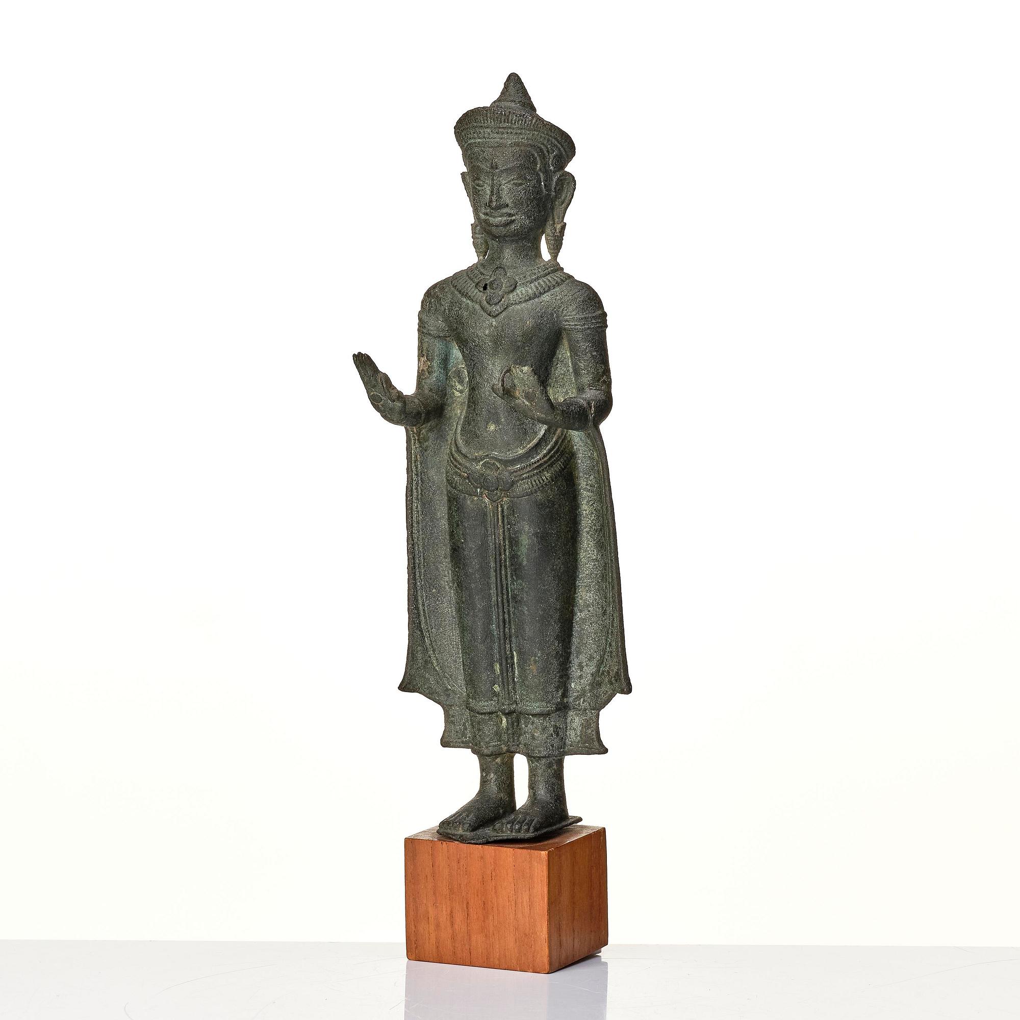 A bronze sculpture of Buddha Shakyamuni, Cambodia, Lopburi, 13th century.