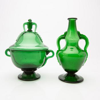 Simon Gate/ Edward Hald, decanters and bowl, 4 pcs, Orrefors, first half of the 20th century.