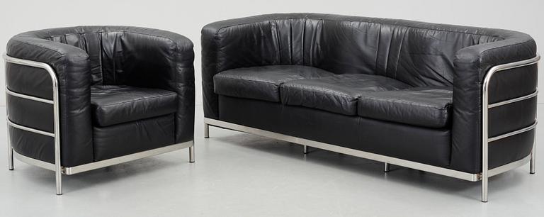 A Jonathan De Pas, Donato D'Urbino & Paolo Lomazzi three-seated 'Onda' black leather sofa, Zanotta, Italy.