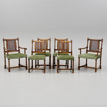 MATBORD/BIBLIOTEKSBORD, art deco,"Charles", Axel Einar Hjort, samt STOLAR, 4+2, "Cronwall", Nordiska Kompaniet,1940-tal.