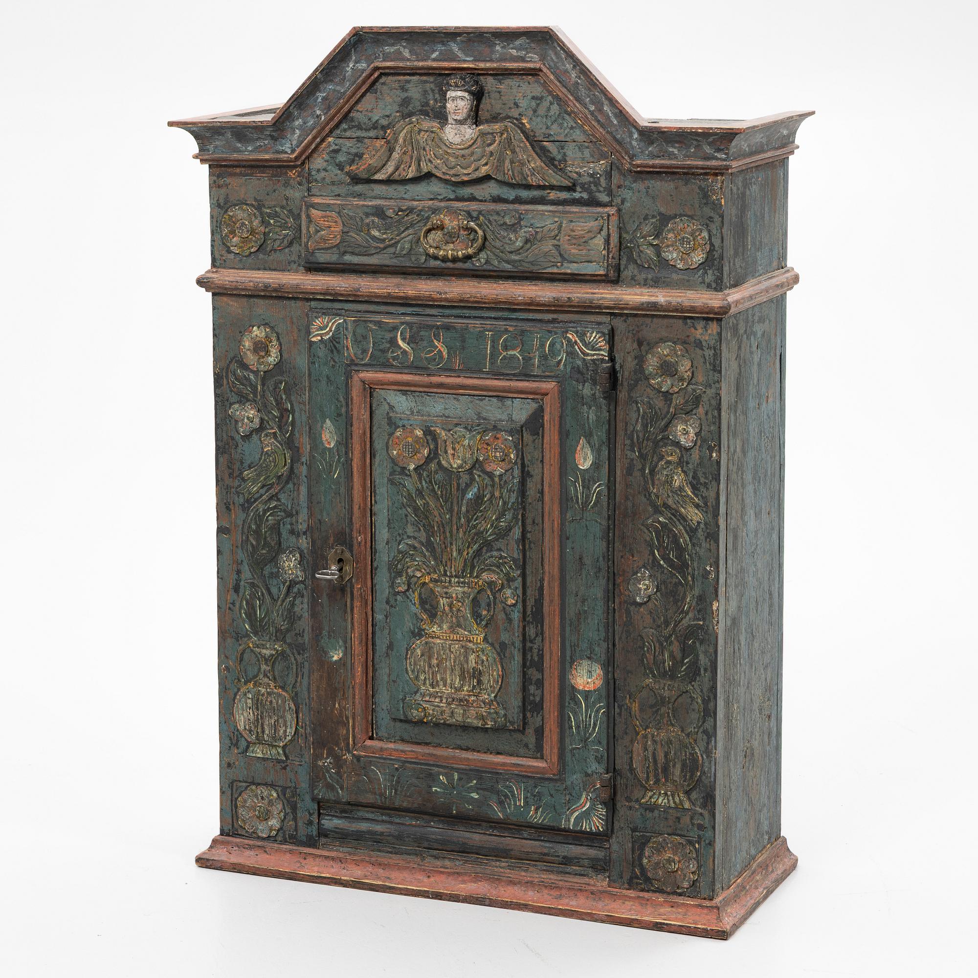 Hanging cupboard, so-called angel cupboard, folk art, painted dated 1819.