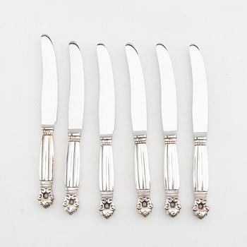Johan Rohde, fruit knives 12 pcs "Konge/Achorn" sterling silver for Georg Jensen after 1945.