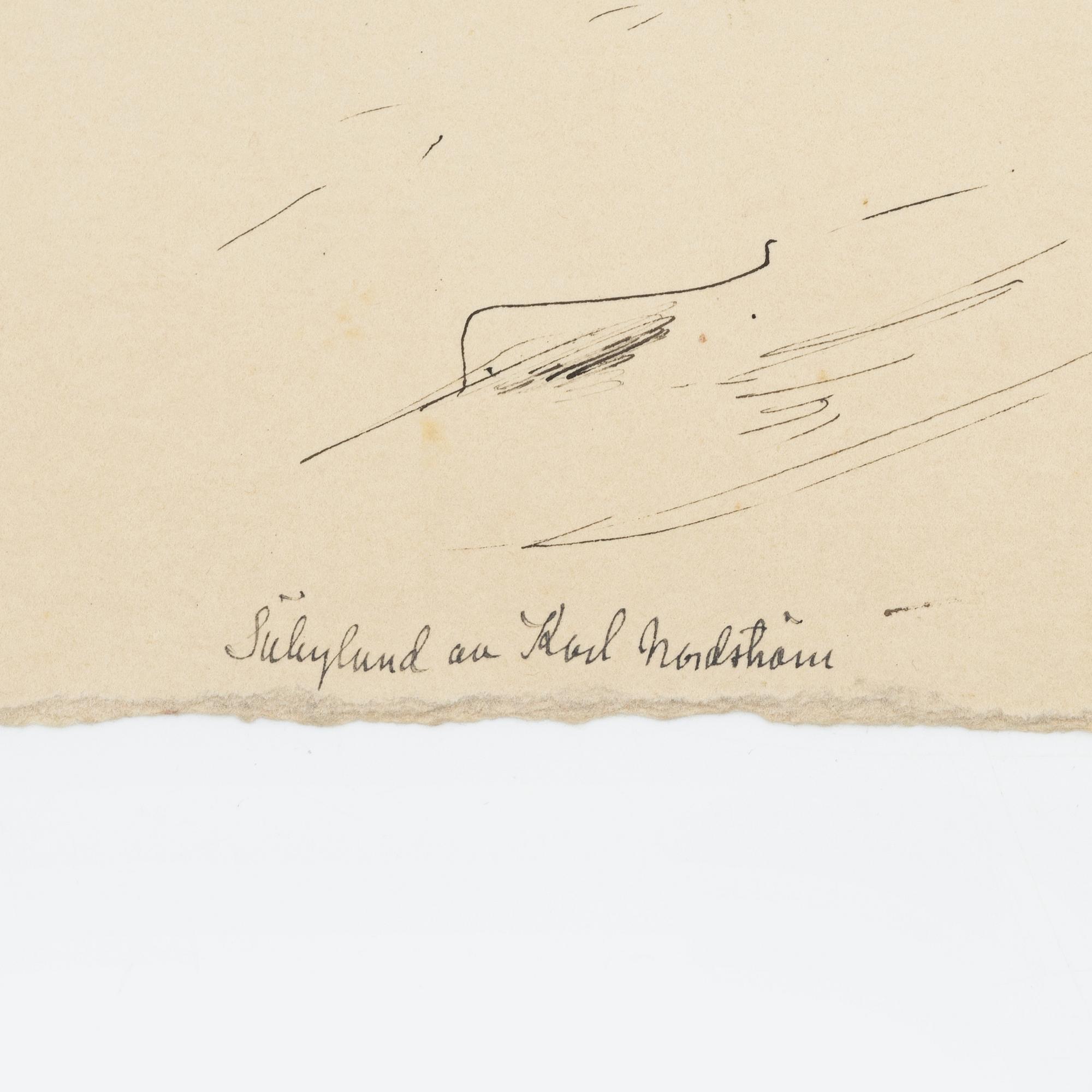 Karl Nordström, tuschteckning, dubbelsidig, signerad.