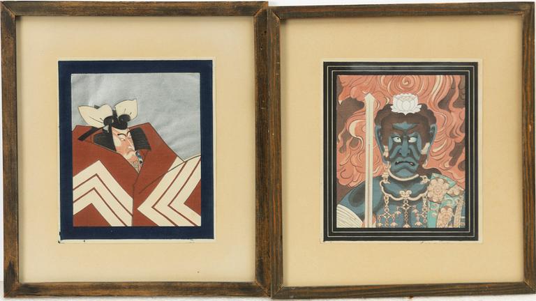 Japanska träsnitt, 19 stycken, med två försättsblad, Japan, 1900-talets första hälft.