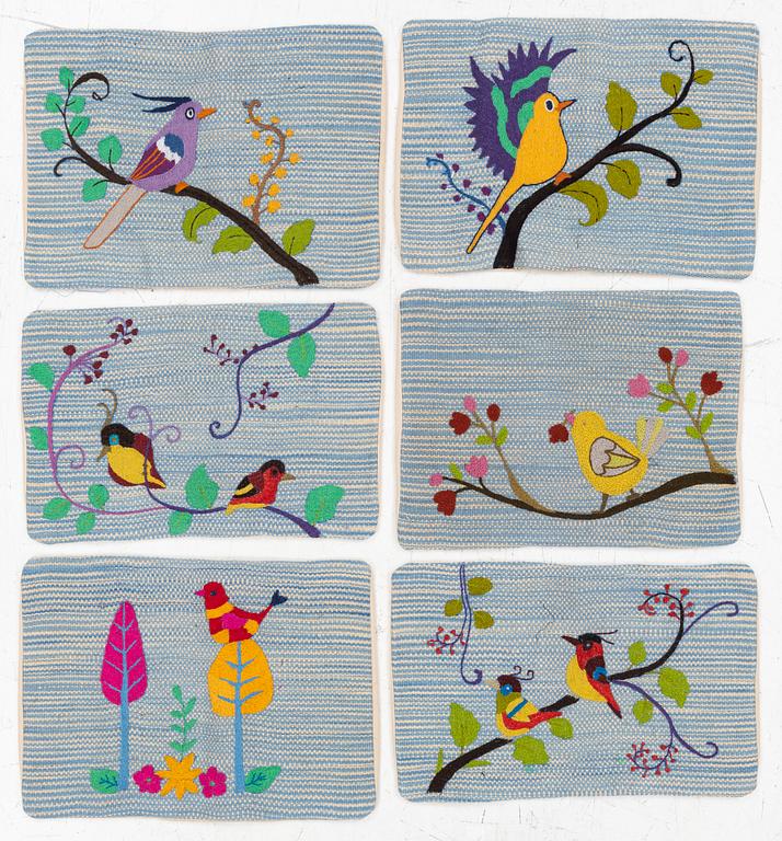 Six cushion covers, hand-embroidered Kelim, c. 40 x 60 cm.
