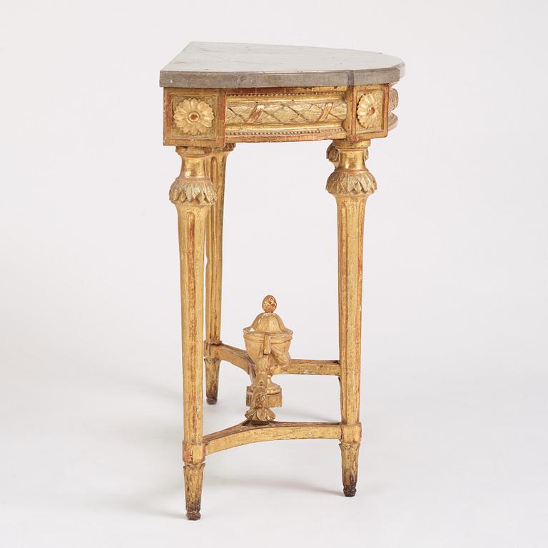 A Gustavian carved giltwood console table, late 18th century.