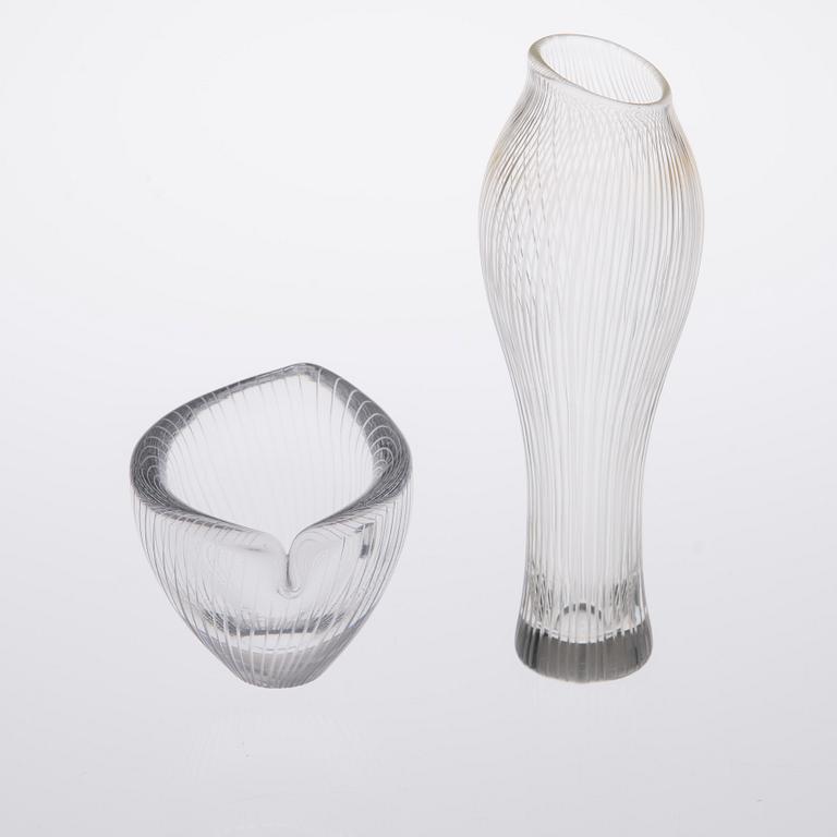 VAS och SKÅL, glas, Tapio Wirkkala, Iittala 1950-tal. Skålen signerad.