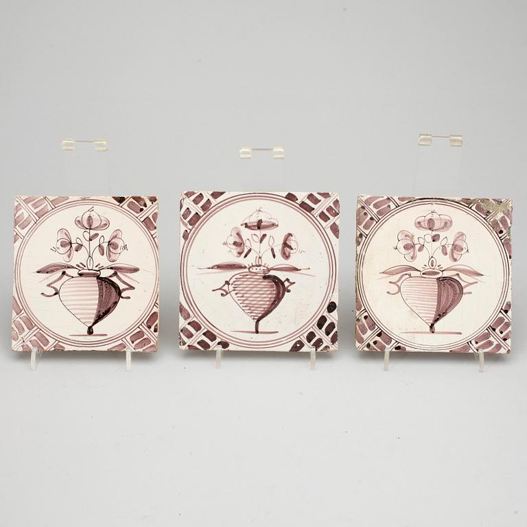 KAKELPLATTOR/FLIS, fajans, 9 st Delft, 1700-tal.