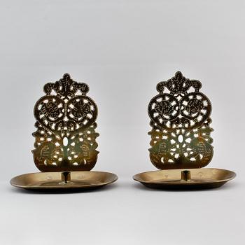 VÄGGLAMPETTER, 1 par, mässing, 1800-tal.