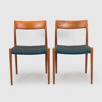 Niels Otto Møller, tuoleja, 6 kpl, malli 77, J.L. Møllers Møbelfabrik, Tanska, 1960-luku.