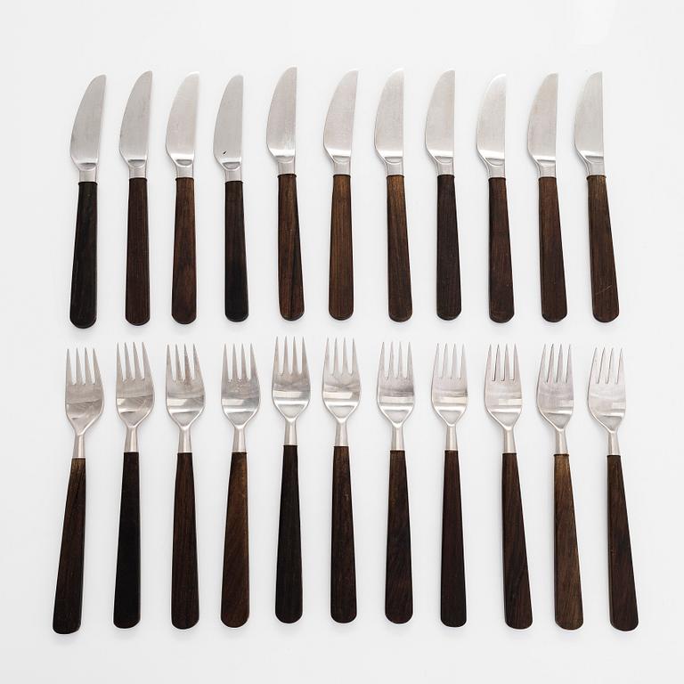 Bertel Gardberg, a 56-piece 'Lion de Luxe' cutlery set of rosewood and steel, Hackman, Finland 1960s.