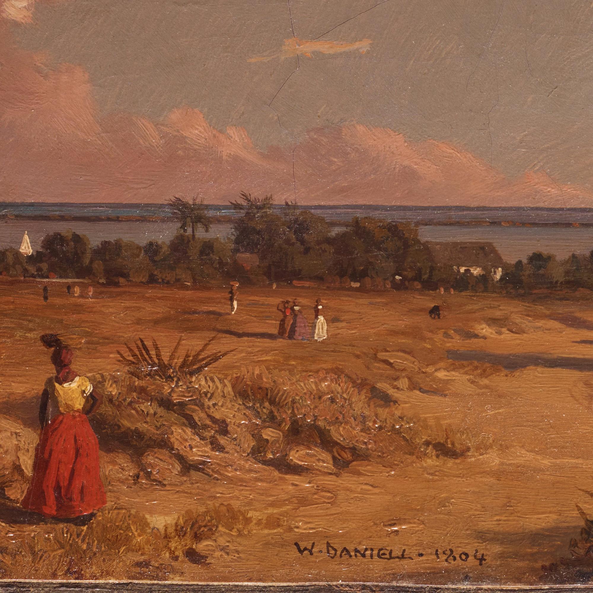 William Daniell, tillskriven, Vy med figurer, troligen mot floden Hooghley och Bengaliska bukten.