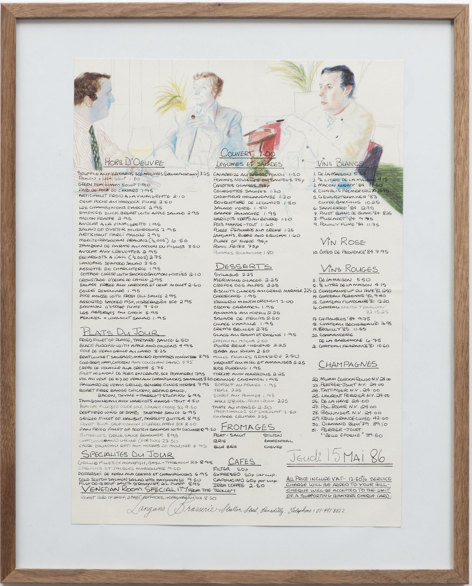 David Hockney, "Langan's Brasserie Menu".