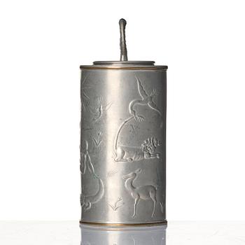 Nils Fougstedt, a pewter and brass jar model "A 608”, Firma Svenskt Tenn, Stockholm 1929.