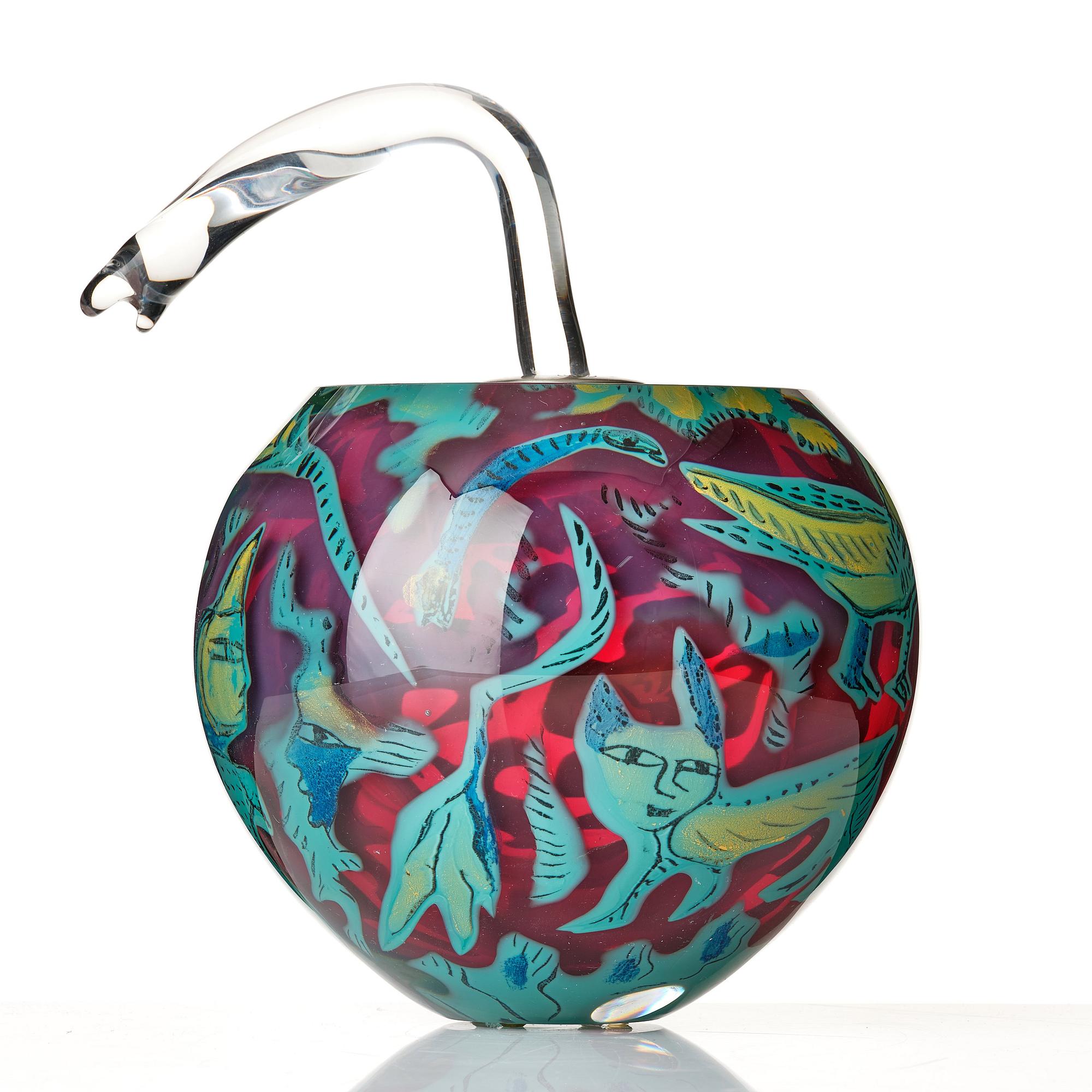 Ulrica Hydman-Vallien, a unique "Kabale" glass sculpture/ vase, Kosta Boda, Sweden 1987.