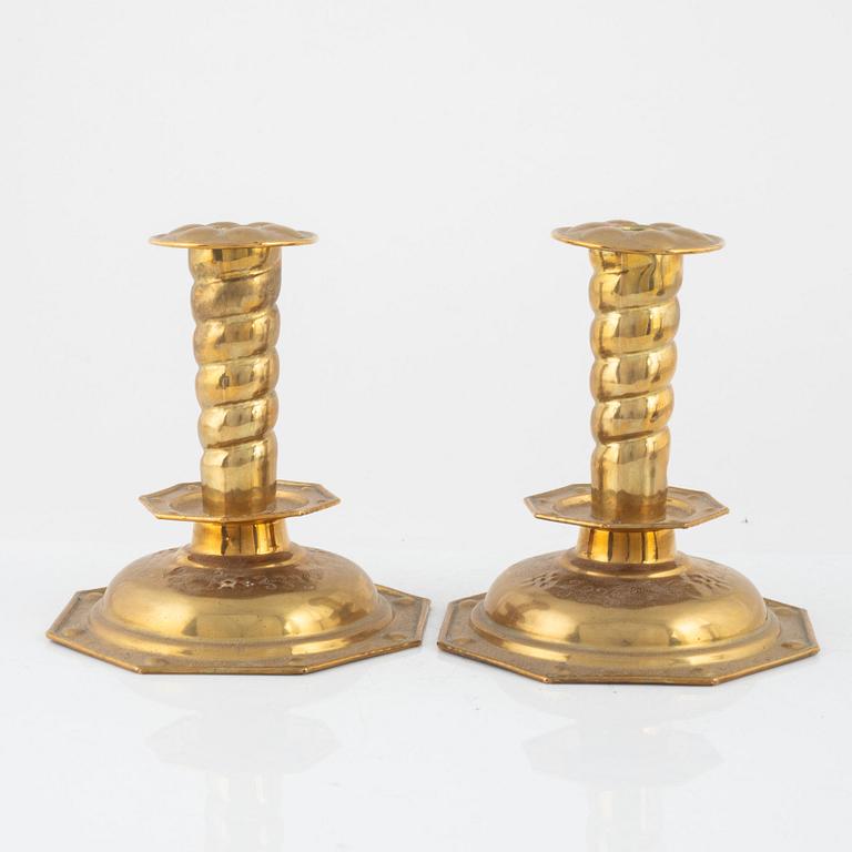 2+1 Baroque style Brass Candlesticks, early 20th Century.