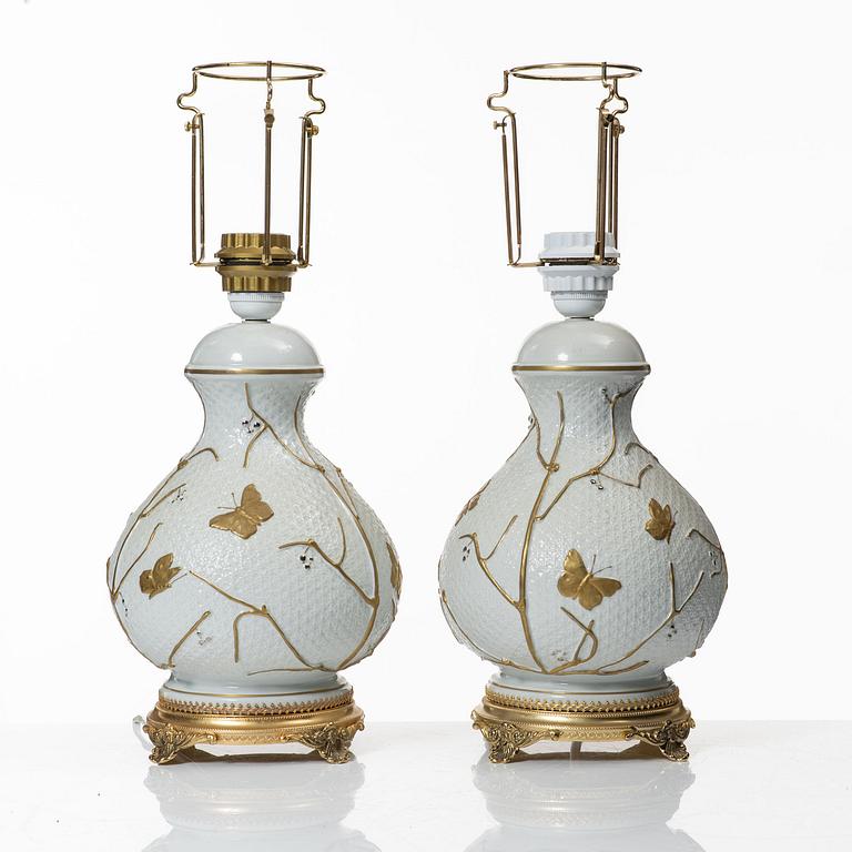 A pair of porcelain table lamps, Carpié, Italy.