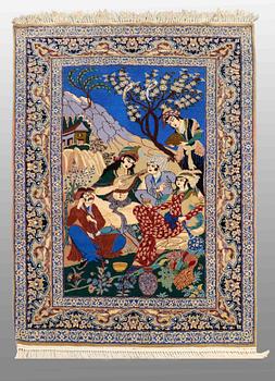 A RUG, Figural Esfahan, part silk, ca 165 x 107 cm.