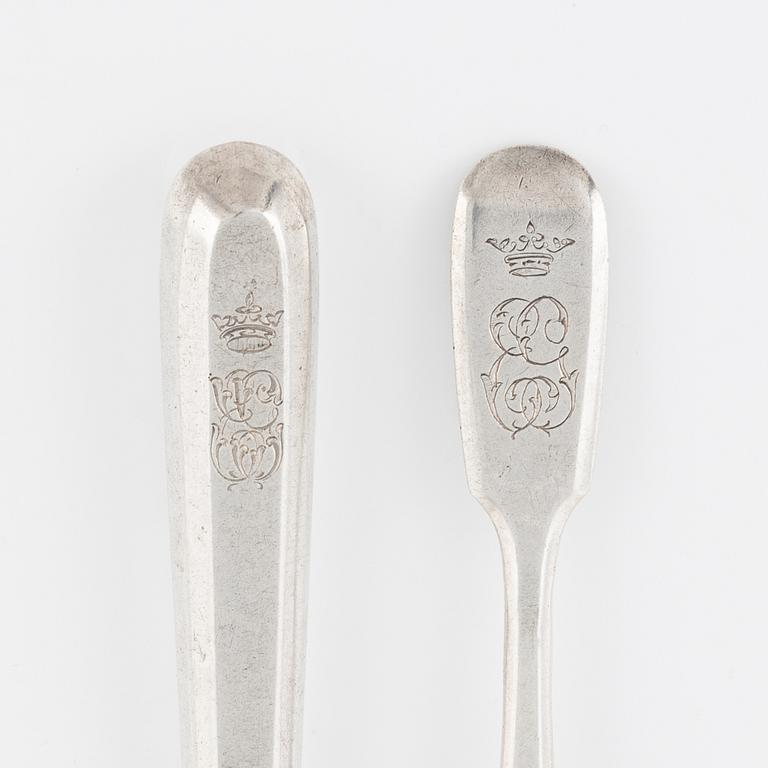 Fruktknivar 6 st, samt kaffeskedar 6 st, silver, St Petersburg 1873-95.