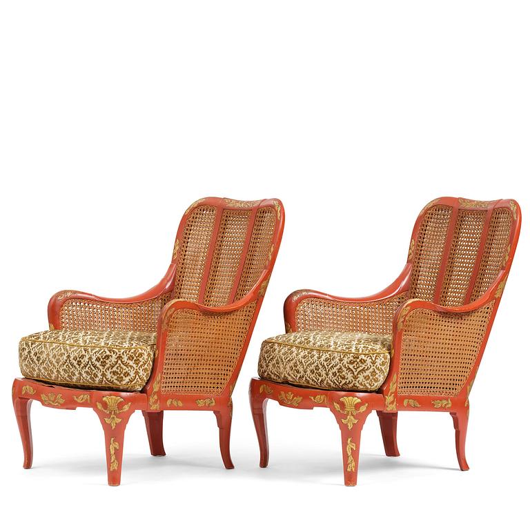 Carl Malmsten, a pair of Swedish Grace armchairs, cabinetmaker Albin Johansson, Stockholm, for Villa Kvikkjokk, 1927-28.