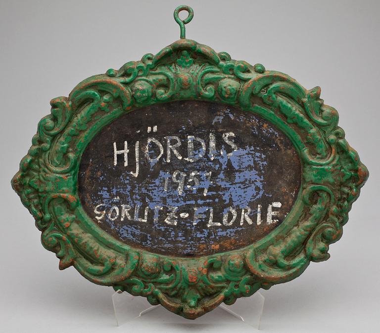 NAMNSKYLT FÖR HÄSTAR,  gjutjärn, Wattholma, 1800/1900-tal.