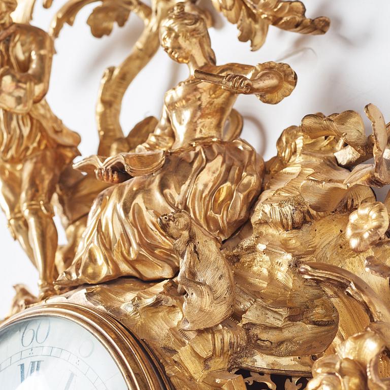 French Louis XV 1740's gilt bronze wall clock.