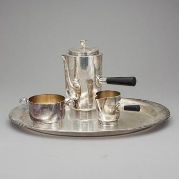 KAFFESERVIS, 4 delar, C F Carlman, Stockholm 1930- samt 38. Tot vikt 1722 gram.