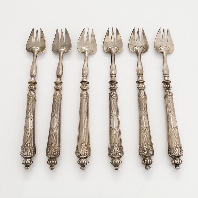 Ostrongafflar, 6 st, silver 800, 1900-tal.