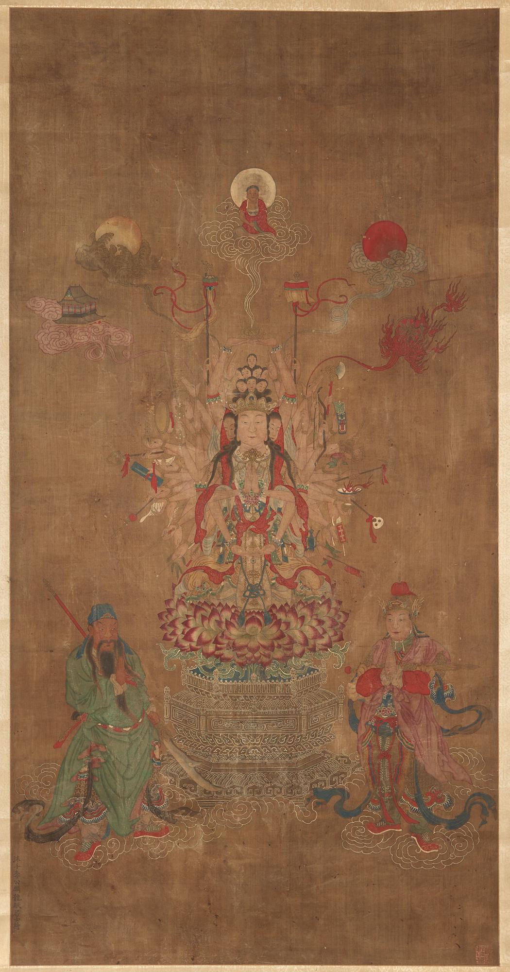 A Song-style hanging scroll of a eleven-headed Avalokiteshvara, Qing dynasty, 19th century.