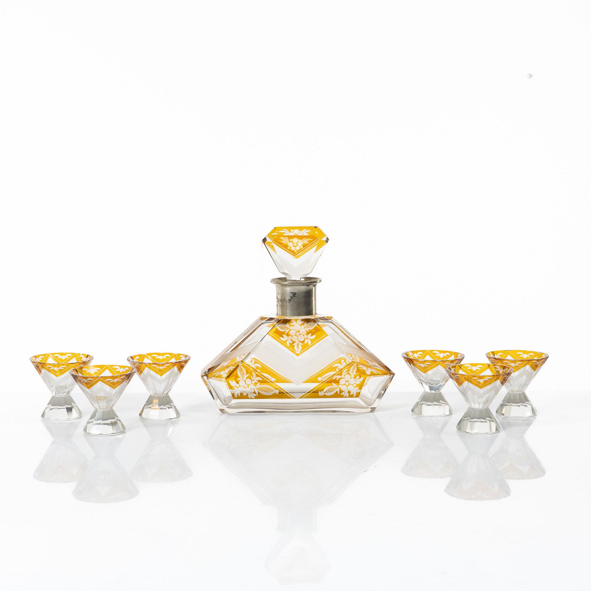 A seven-piece Bohemian glass service, 1930s.