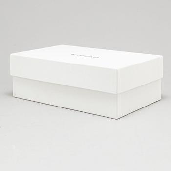 BALENCIAGA, a crepe de satin mules/kitten heels, app 38.