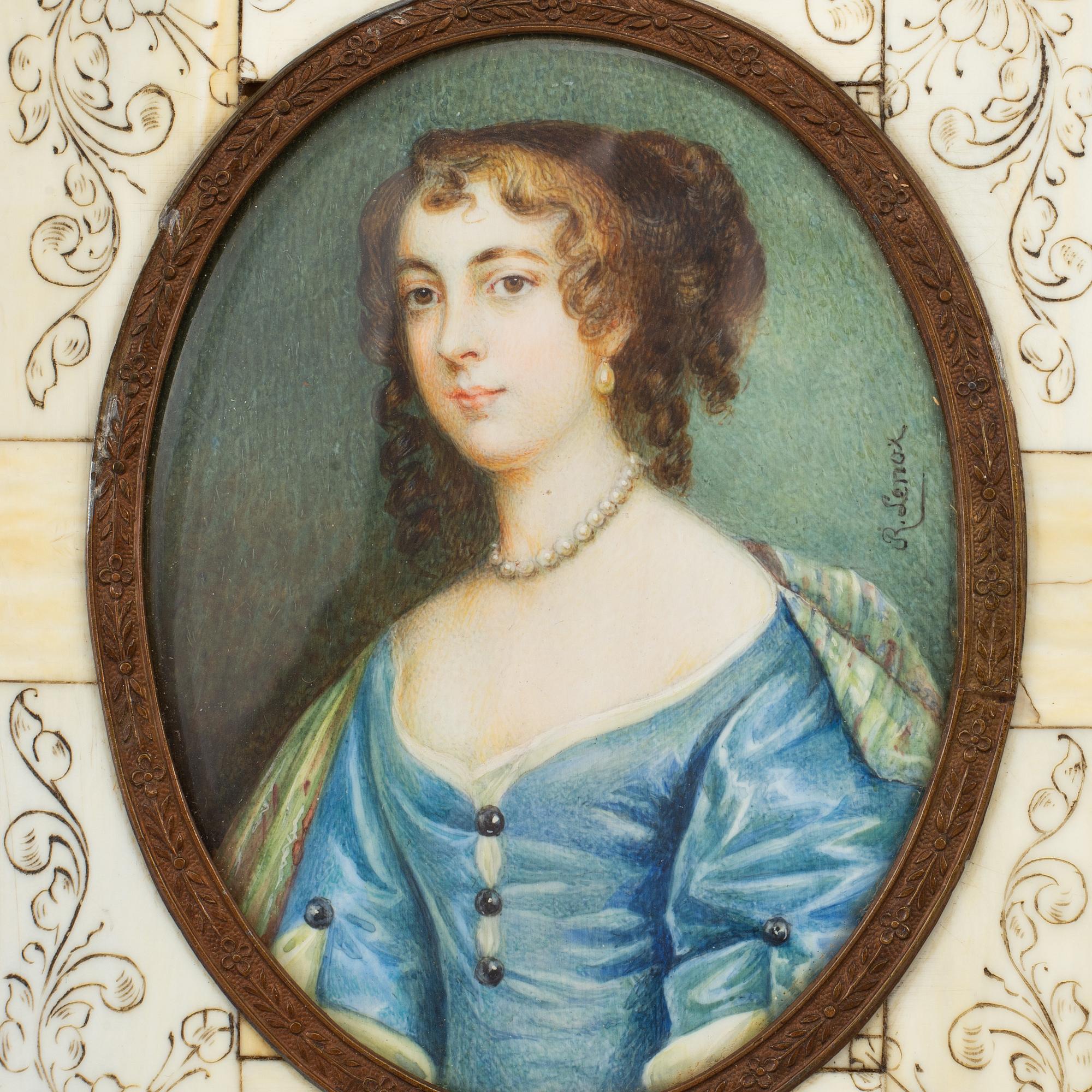 A miniature gouache, signed R Lenox, 19th/20th century.