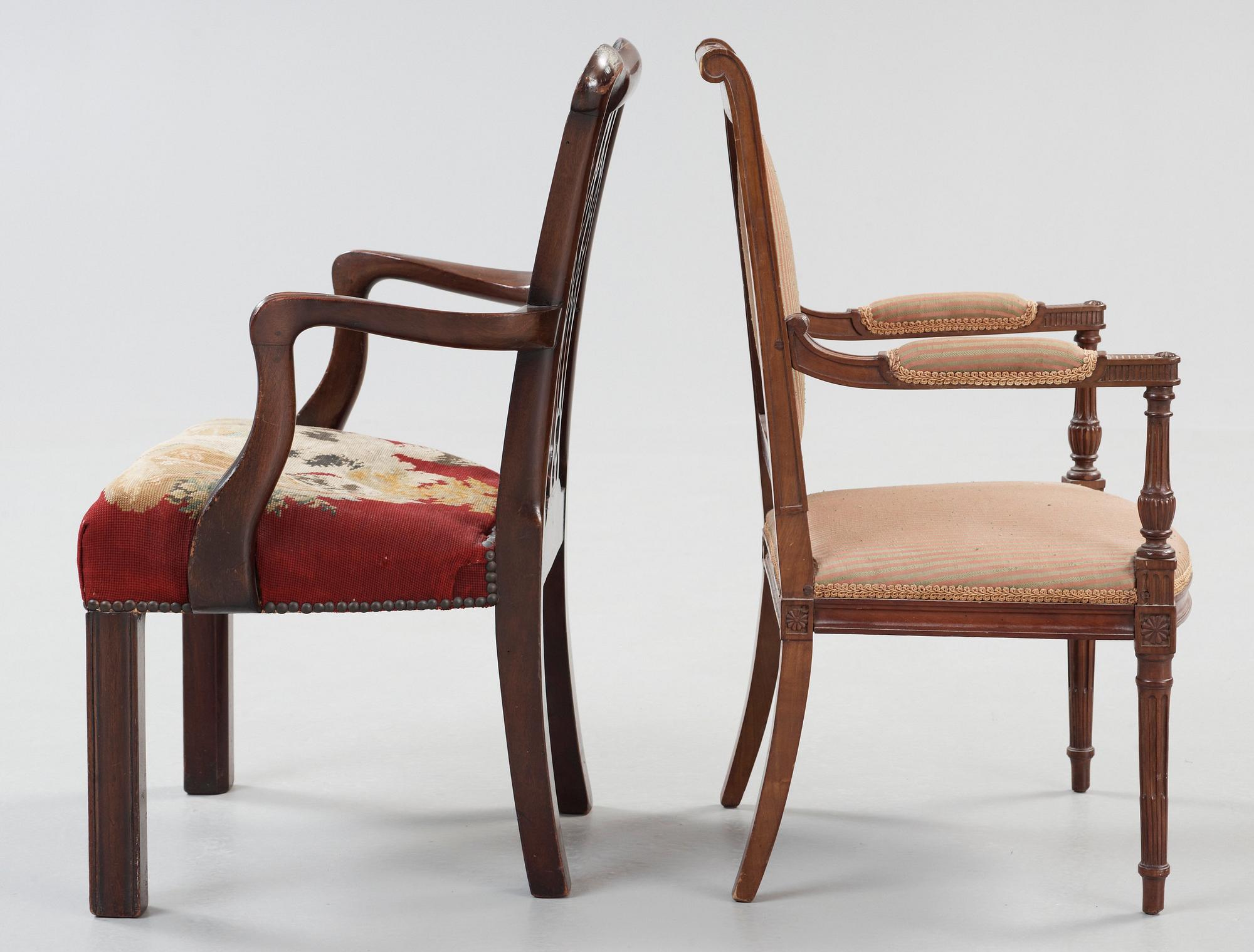 BARNSTOLAR, två stycken. Directoire och Chippendale, 1700/1800-tal.
