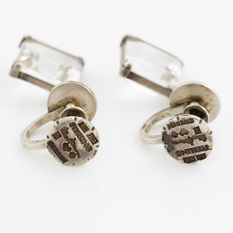 Wiwen Nilsson, a pair of earrings, sterling silver and step-cut rock crystal, Lund 1943.