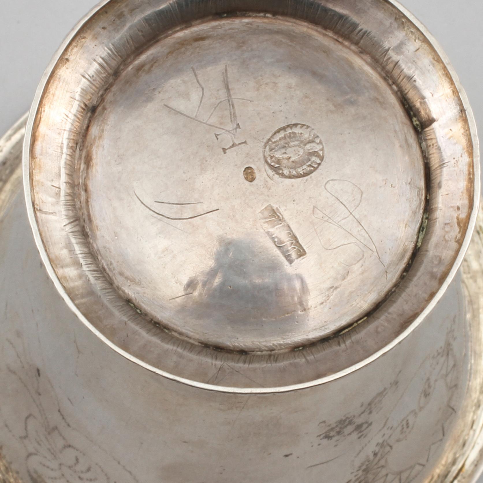 BÄGARE, silver, Johan Hedman, Södertälje, 1766, vikt 85 gram.