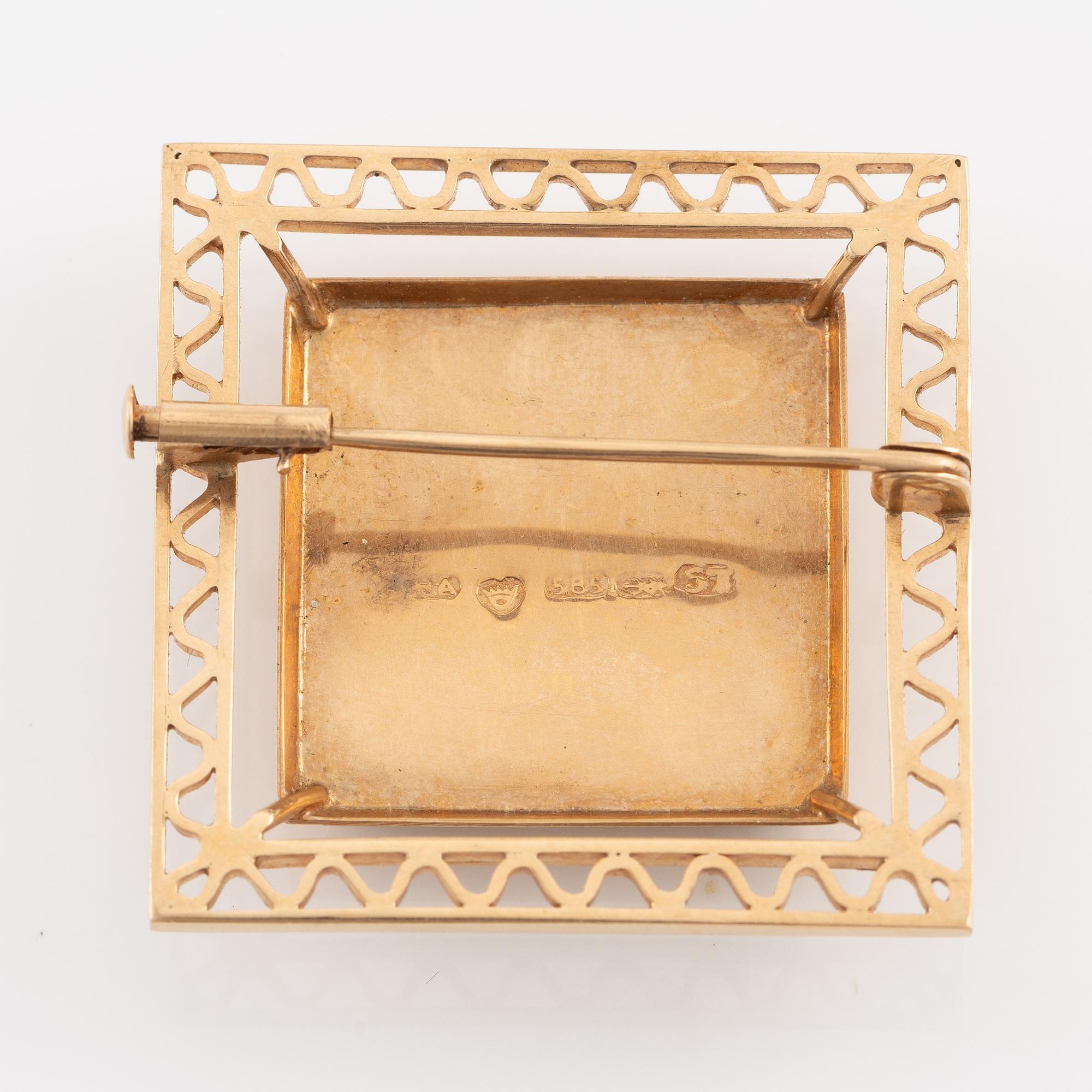 Brosch, 14K guld med spektrolit, Finland.