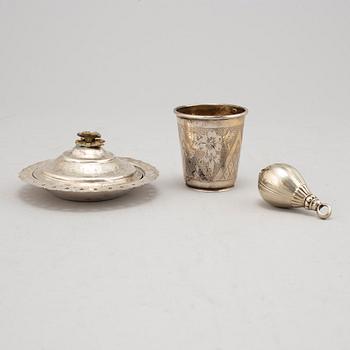A gift case, 4 parts, silver, Otoman empire, around the year 1900.