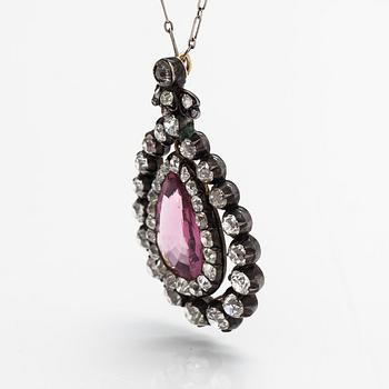 Halsband, silver, syntetisk spinell och gammalslipade diamanter ca 3.00 ct tot. Sent 1800-tal.