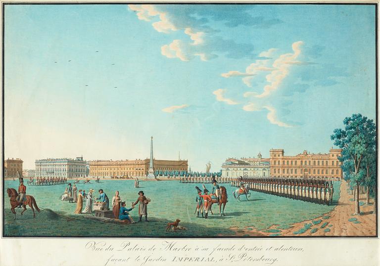 Benjamin Patersen (Paterson), efter, "Vue du Palais de Marbre á sa facade d'entrée et alentours, facant le Jardin Imperial, á St Pétersbourg".