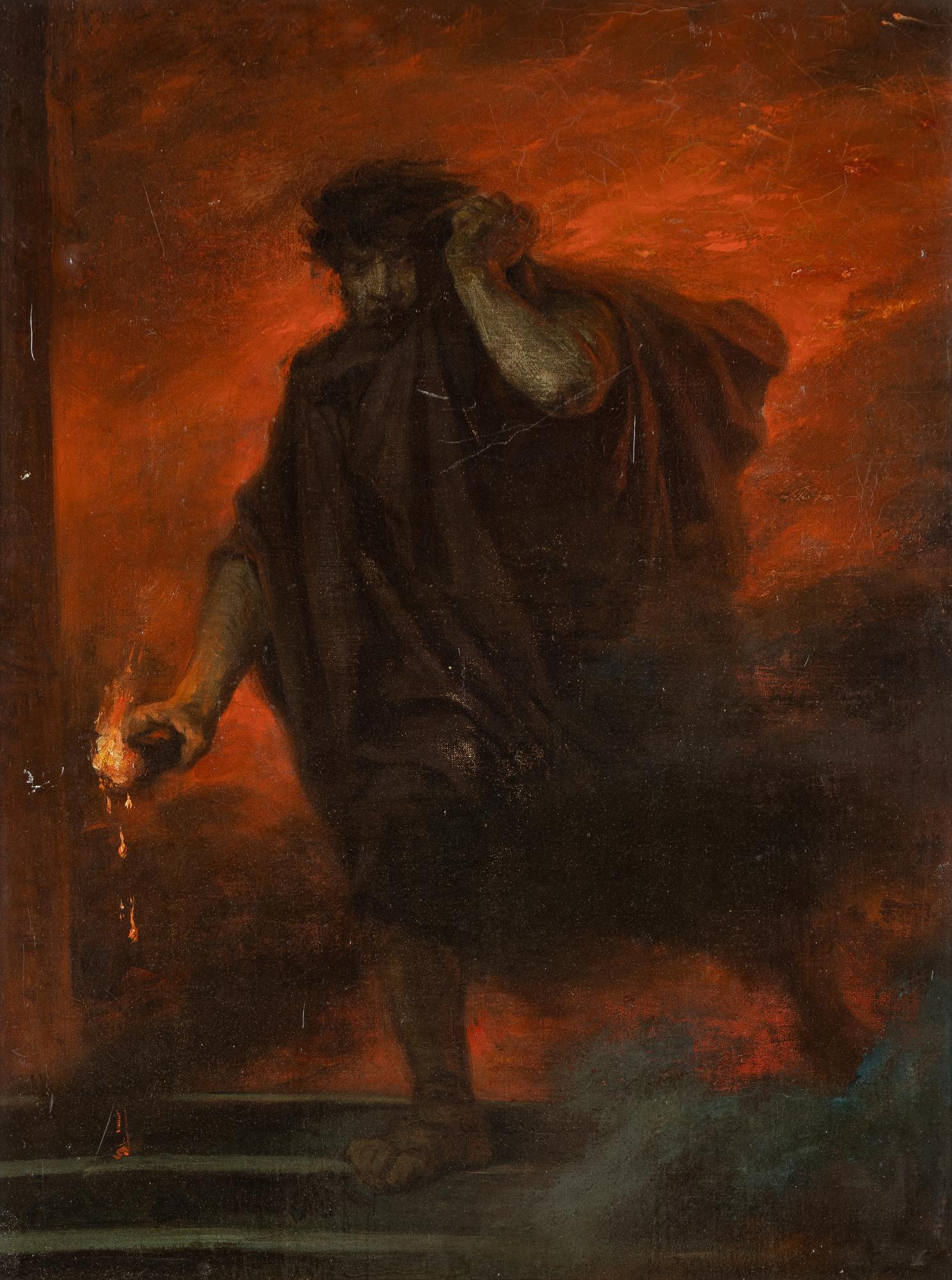 Unknown artist, 19th century, Man with a fire bowl.
