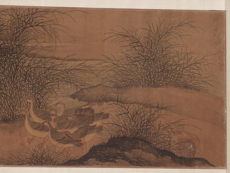 A handscroll of wild geese, in the style of Ma Lin (c. 1180-c. 1256), Qing dynasty, presumably 18th century.