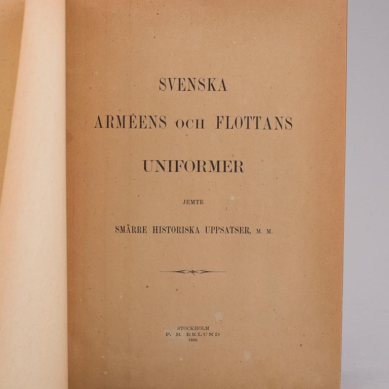 Book, Harald Oscar Prytz "Svenska arméens och flottans uniformer. Jemte smärre historiska uppsatser m.m." , 1890.